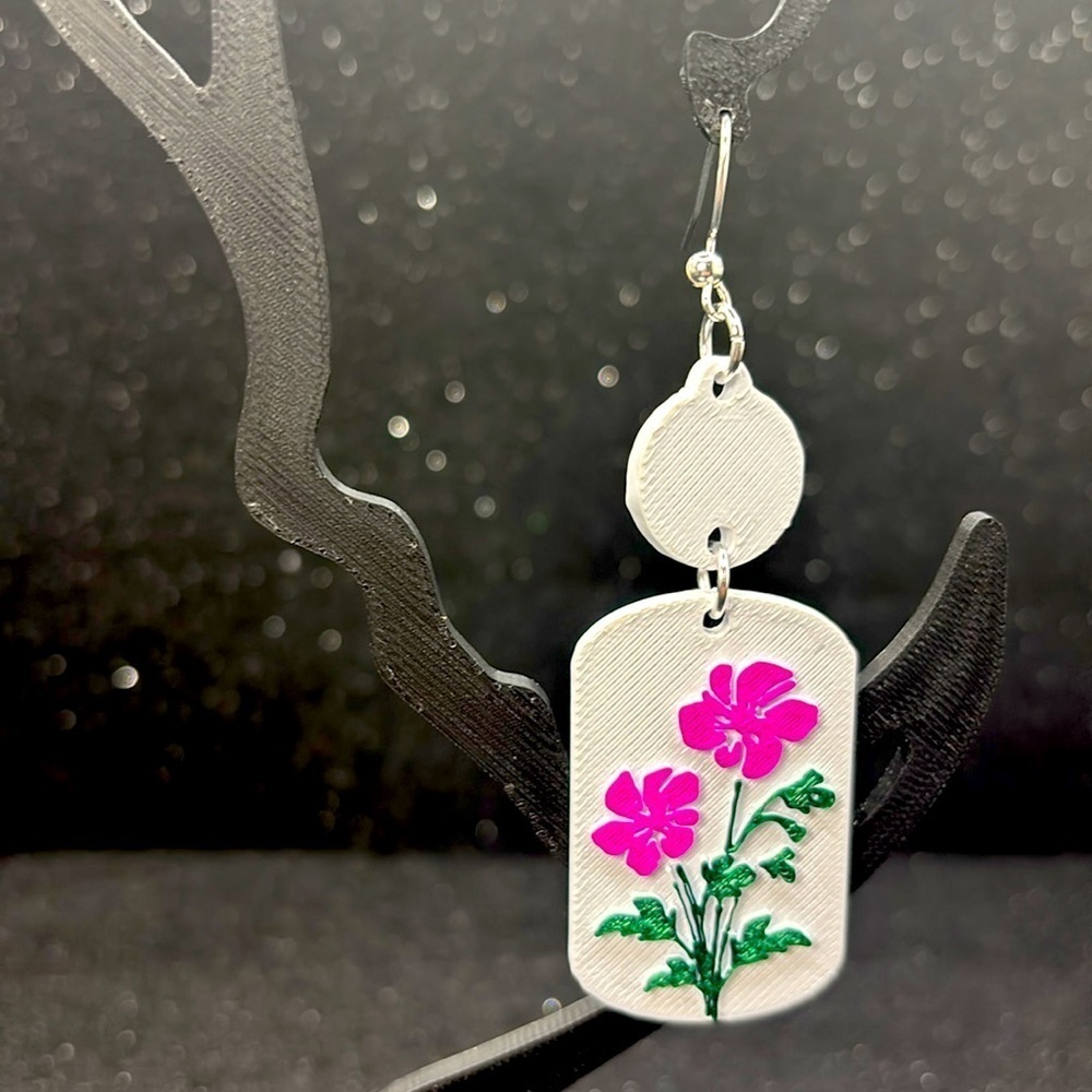 Floral Drop Earrings with Pink and Green - Picture 5 of 5